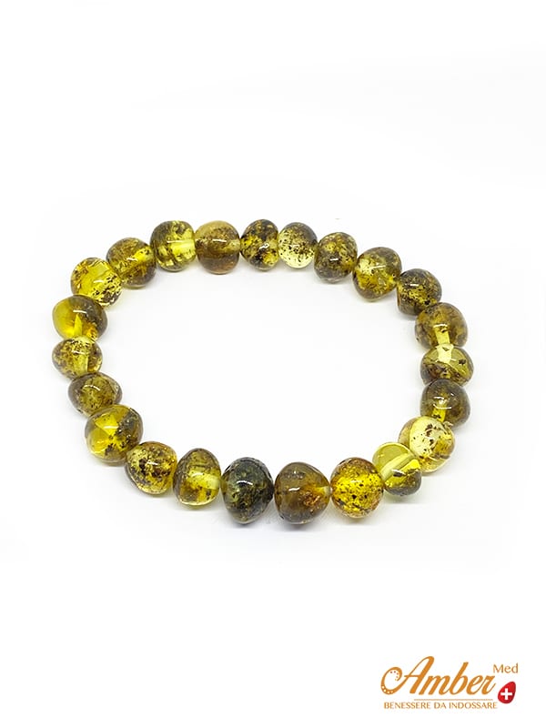 Bracciale Elastico In Ambra Baltica Naturale 19 Cm - Giallo, Con Certificato Di Autenticità